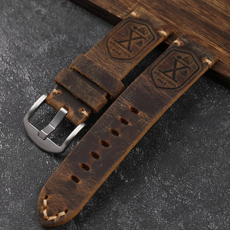 Handmade First Layer Cowhide Watch Strap, 20 22 23 24 26MM, Brown Padded, for PAM111 441, Soft Men's Bracelet