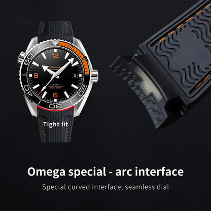 OZE - Cinturino in gomma da 21 mm per Omega - Motivo in tessuto - Curvo 