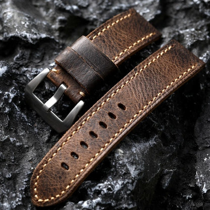 Handmade Italian Cowhide Leather Strap, Brown, 20 21 22MM 23MM 24MM 26MM, Thick Leather Watch Band for Men, Retro Style Watch Strap