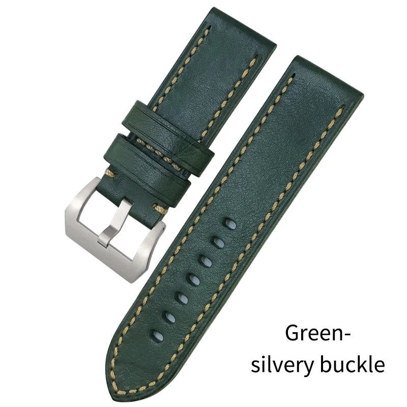 Cinturino per orologio in pelle bovina fatto a mano, 26mm, ricambio per Panerai LUMINOR, fibbia subacquea in acciaio, attrezzi di alta qualità