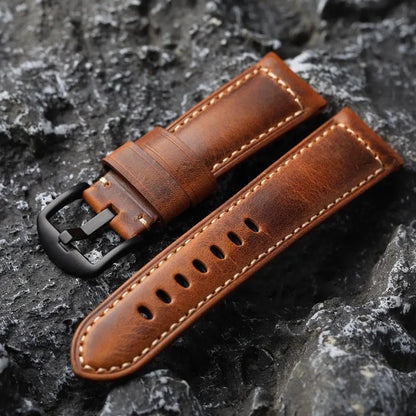 Cinturino per orologio da uomo fatto a mano in pelle bovina, strato superiore, beige, vintage, 20mm, 22mm, 24mm, struttura in bronzo morbido e ispessito