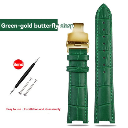 Green and brown calfskin leather watch strap, cowhide leather watch strap, Brosthree Eyed PARKER series, MK2277, 2425, 2290, 2281, 2280, MK6985, 6984, MK5354