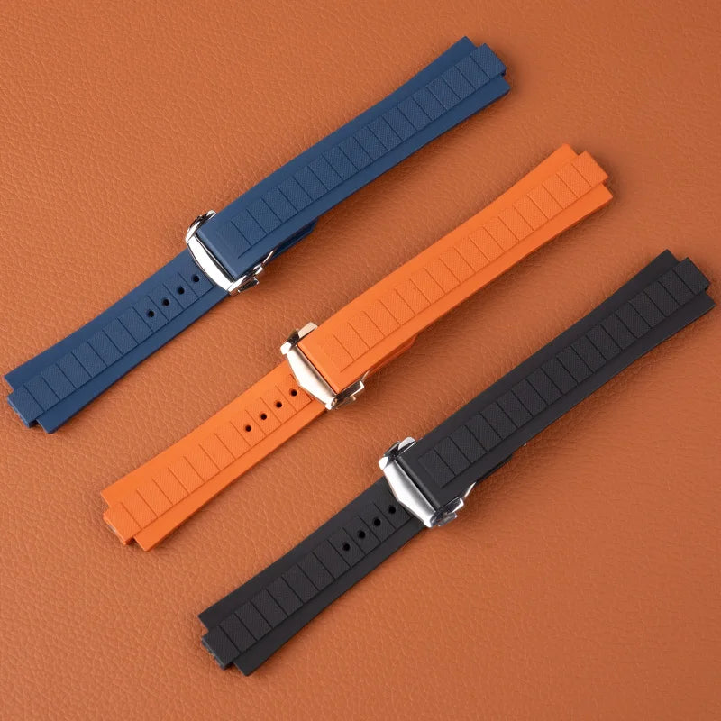 Soft FKM Fluorine Rubber Watch Strap, 21x10mm, for Omega, for New Seamaster Planet Ocean 600 Series, 42mm, Folding Clasp