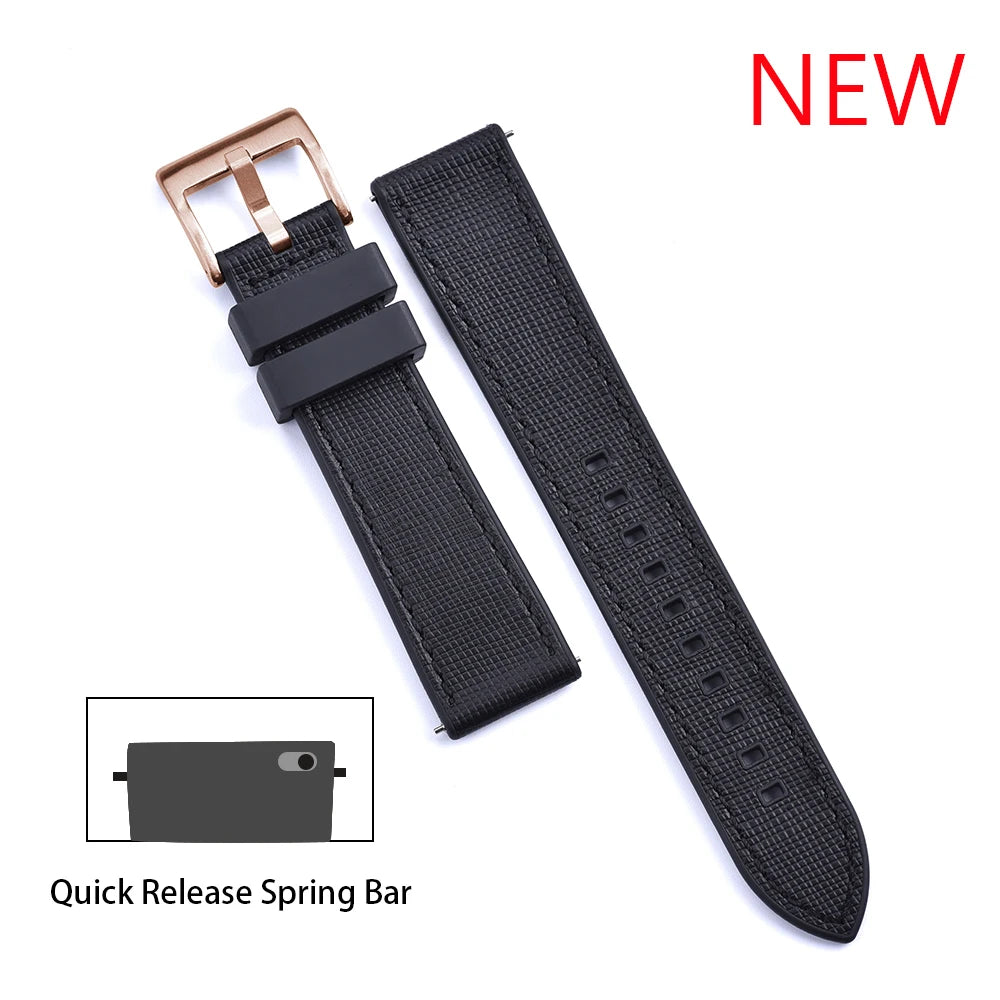 Bracelet de montre FKM, nouveau Design, 20mm 22mm, libération rapide, hybride, caoutchouc fluoré, cuir, FPM, doux et Durable, unisexe