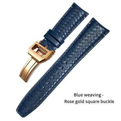 Bracelet de montre tissé en cuir de vachette pour IWC, bracelet de montre en cuir véritable, extrémité incurvée, marque de pilote portugaise, haute qualité, 20mm, 21mm, 22mm