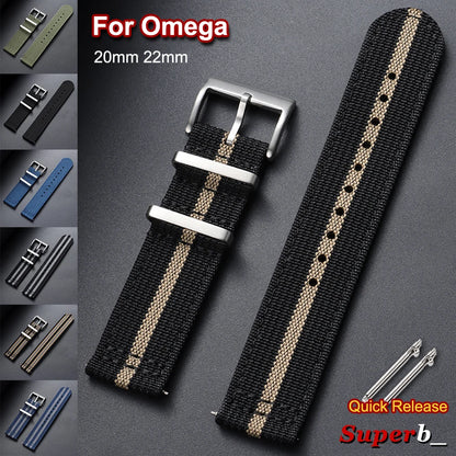 Bracelet en nylon côtelé 20 mm 22 mm pour Tudor pour Omega, bracelet de montre en toile tissée pour homme, noir, militaire, sport, à libération rapide
