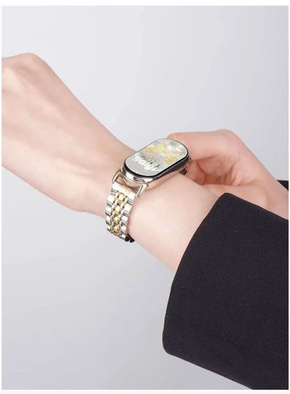 Stainless Steel Bracelet for Xiaomi Band 10/9/8 NFC Ceramic Edition, Luxury Metal Strap