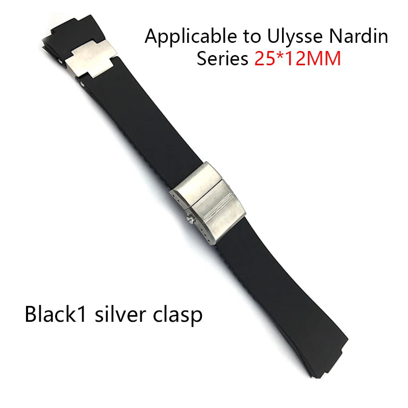 Correa de reloj de caucho de silicona de 22 mm compatible con Ulysse Nardin DIVER 263, negro, marrón, azul, 25*12 mm, impermeable