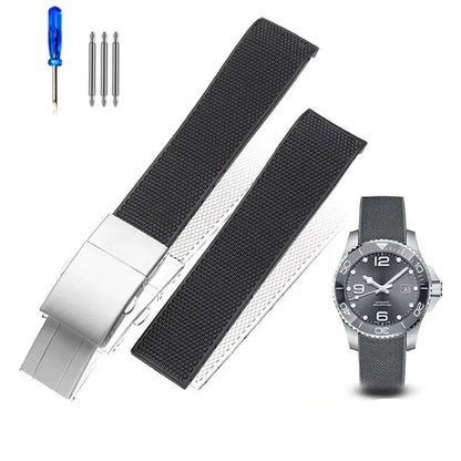 FKM Rubber Watch Strap for Longines - Deployment Clasp - Hydroconquest L3 Conquest