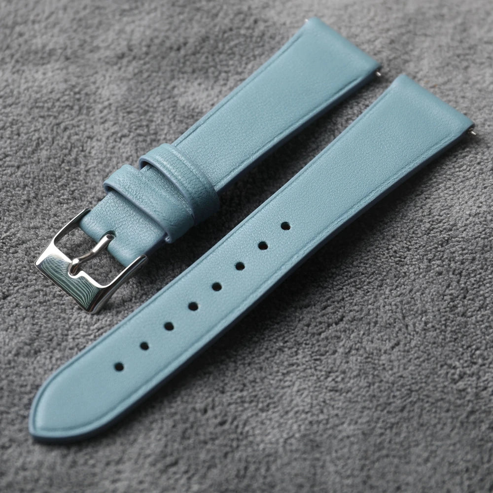Bracelet en cuir véritable souple fait à la main, cuir de vachette Napa, dégagement rapide gris et bleu, style vintage, taille S et M, 19mm, 20mm
