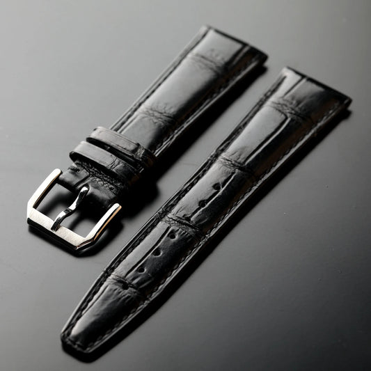 Handmade crocodile leather strap 20MM 21MM 22MM, black leather, retro style men's leather watch band, compatible with Pilot Mark