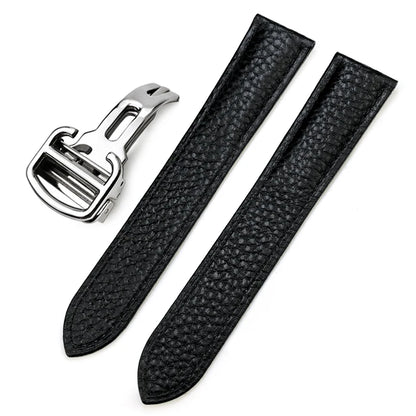 Bracelet de montre en cuir véritable 12mm 14mm 19mm 20mm 21mm 25mm pour Cartier Tank London Solo, en cuir de vachette texturé lychee noir
