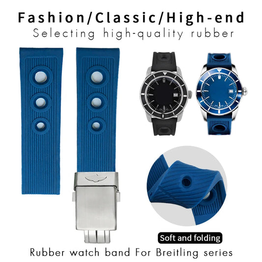 Bracelet de montre en caoutchouc de Silicone, 19mm 20mm 21mm 22mm 23mm 24mm, adapté au bracelet de montre Breitling Avenger Heritage Superocean Tudor Longines
