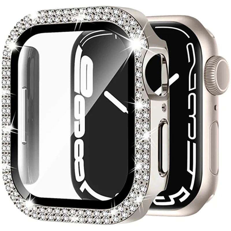 Coque en verre et diamant pour Apple Watch, 46mm 40mm 44mm 41mm 42mm 45mm, protection antichoc brillante, iWatch série 11 10 9 SE 7 8