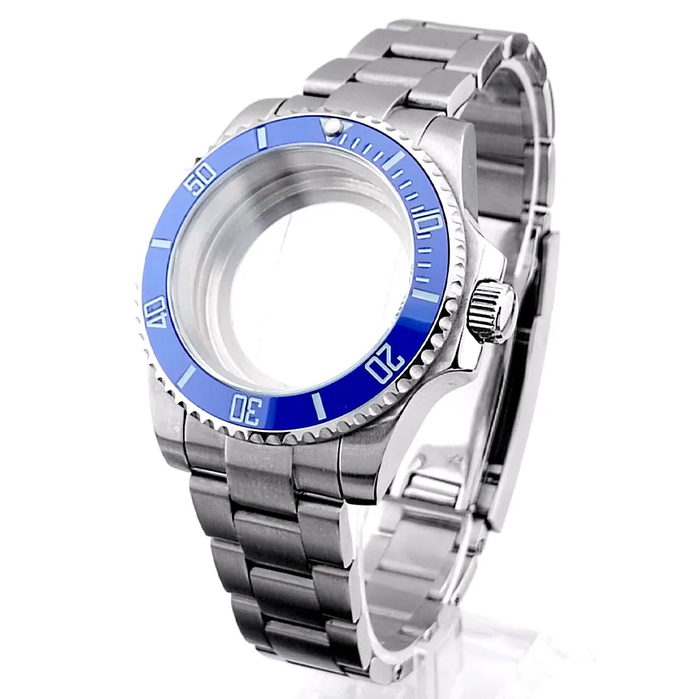 Cassa per orologio secondario in argento di alta qualità, 40,5 mm, adatta per NH-35/36, vetro zaffiro, cassa in metallo, parti e accessori resistenti all'acqua fino a 50 bar