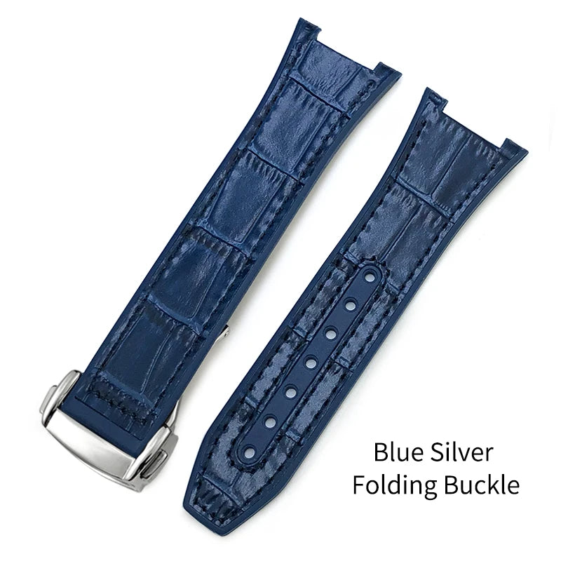 Concave Rubber Cowhide Watch Band, Silicone Leather Watch Strap, Special for Omega Constellation Foldover Structure, 25mm * 14mm