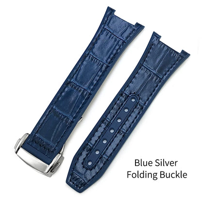 Concave Rubber Cowhide Watch Band, Silicone Leather Watch Strap, Special for Omega Constellation Foldover Structure, 25mm * 14mm