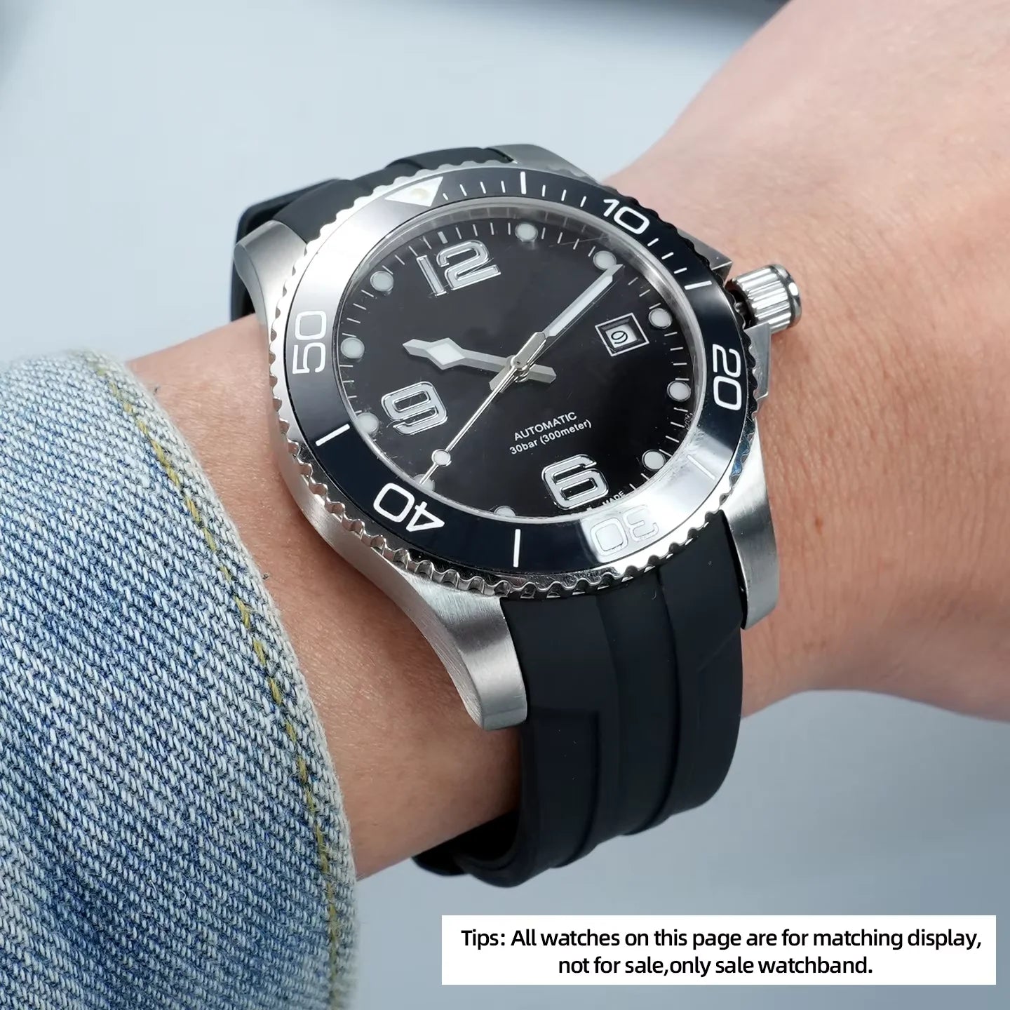 Cinturino in gomma fluorurata FKM a sgancio rapido, 21 mm, per Longines Conquest L3.781/L3.782/L3.742.2 Hydroconquest, cinturino per orologio in gomma fluorurata da uomo