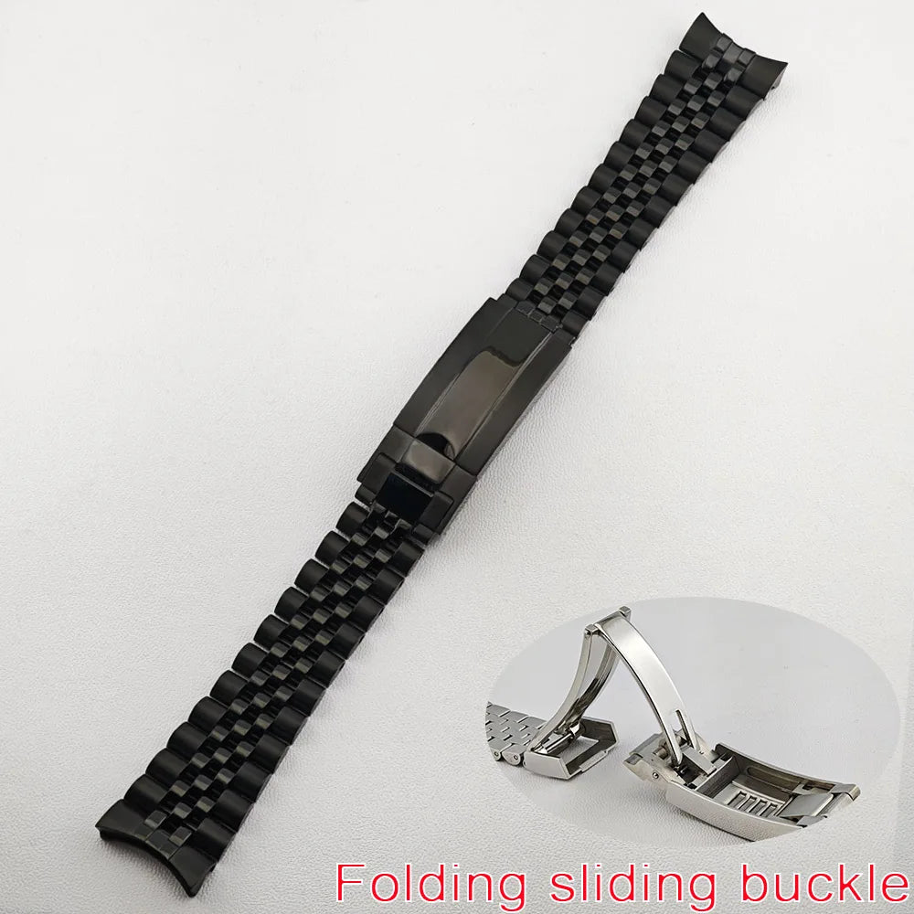 20mm Steel Bracelet - Silver/Black Men's Watch Accessory Replacement Strap, Suitable for GMT Case, with Sliding Folding Clasp