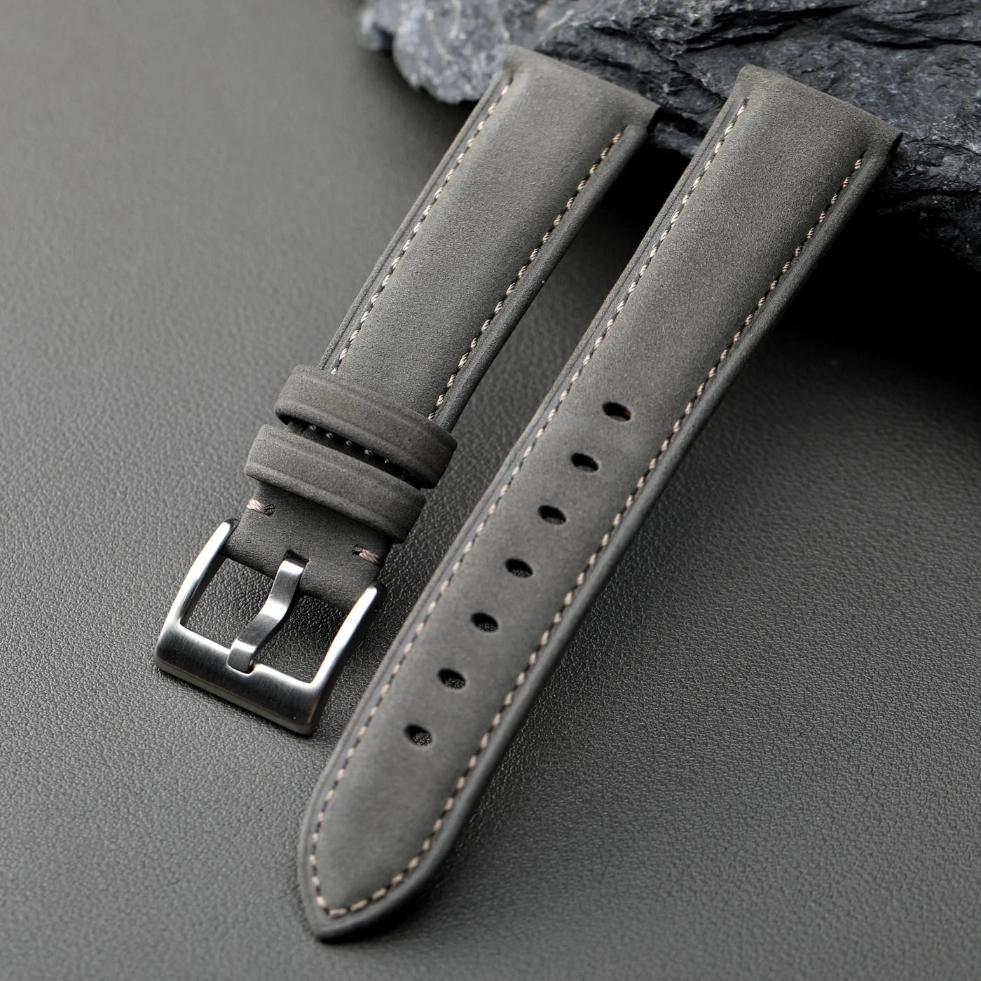 Grey frosted leather strap, 20MM x 18MM cowhide top layer, retro style, suitable for mechanical watch strap