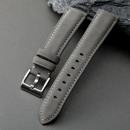 Grey frosted leather strap, 20MM x 18MM cowhide top layer, retro style, suitable for mechanical watch strap
