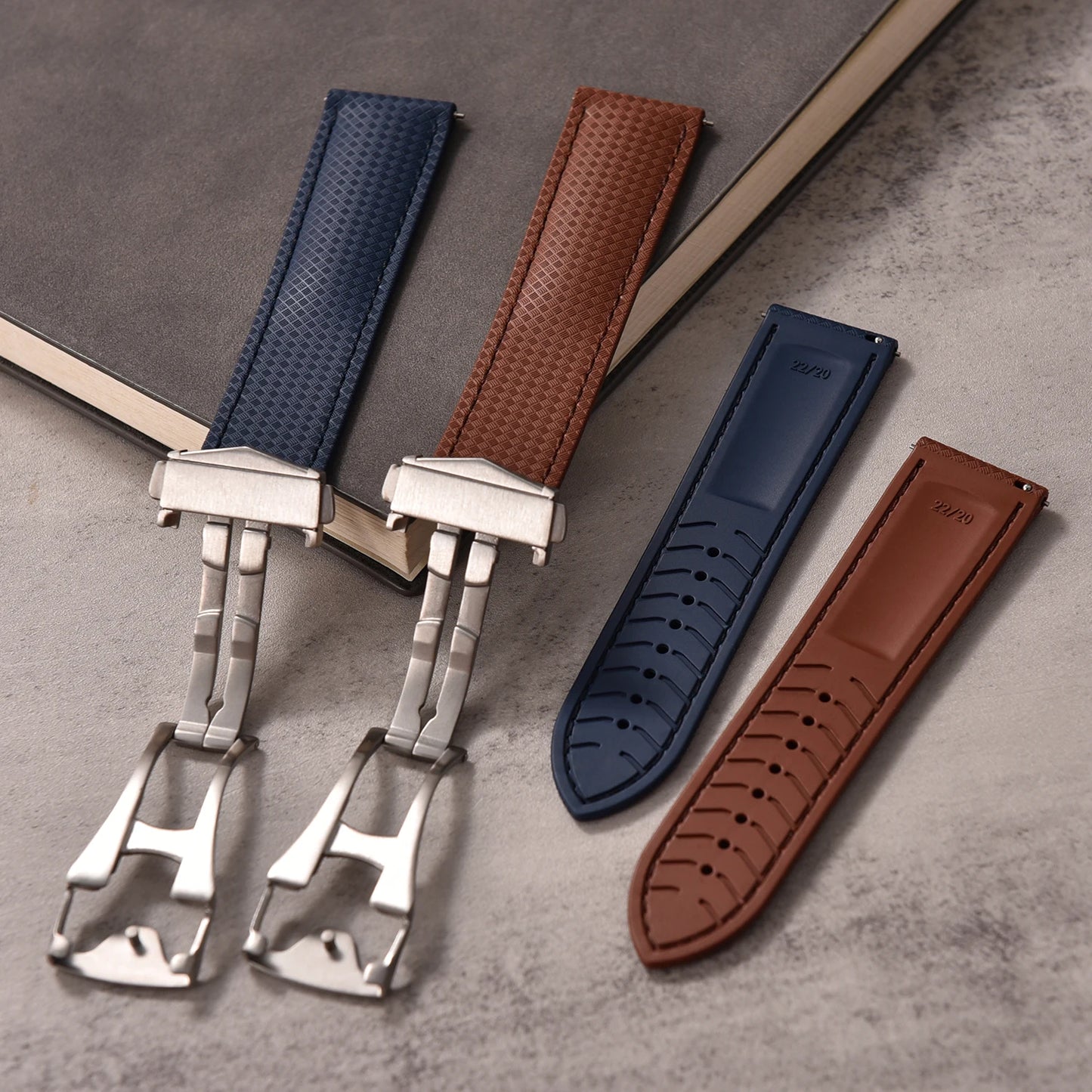 FKM Rubber Watch Strap, New Design, Quick Release, 20mm 22mm, Butterfly Buckle, Waterproof, Perfect Fit, Flat End, Universal Bands