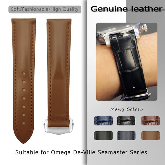 Bracelet De montre en cuir De veau véritable, 19mm 20mm 21mm 22mm, pour Omega De Ville Seamaster, motif Alligator, boucle déployante