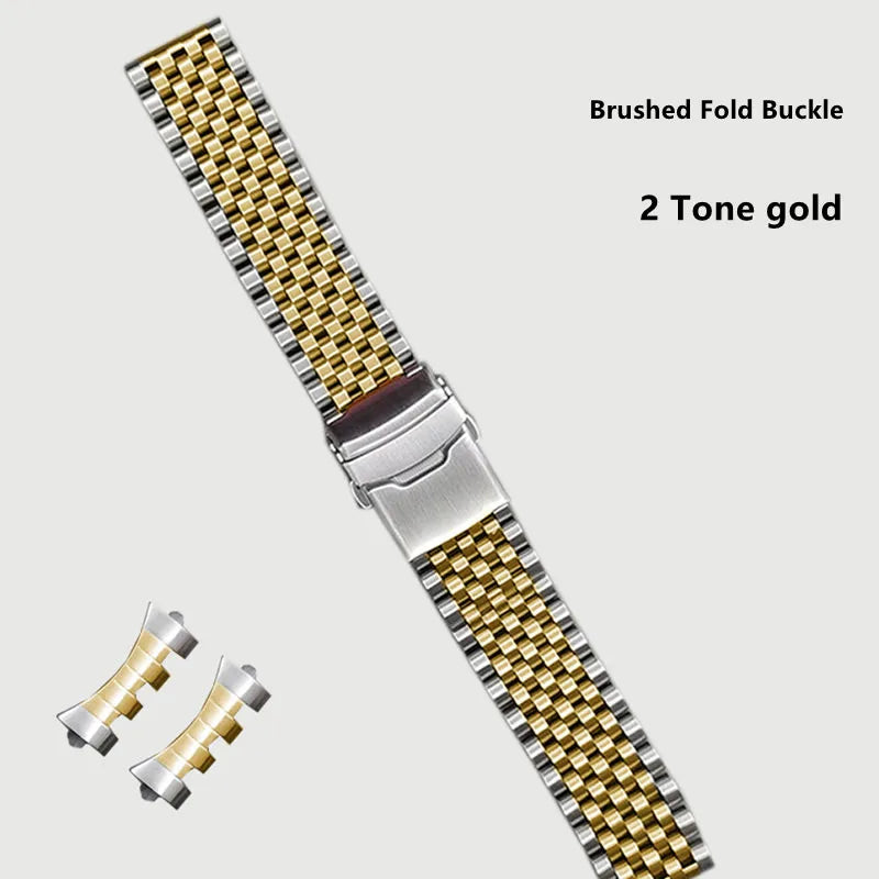 Cinturino universale in acciaio inossidabile, estremità diritta curva, sette perle di riso, bracciale, adatto a tutti gli orologi, 20 mm, 22 mm