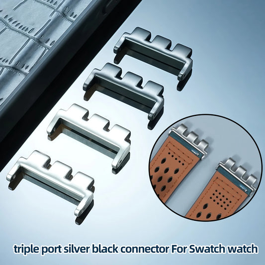 Adaptateur triple port pour maillons de montre Swatch, connecteur en acier fin argent/noir + outil, 17mm 19mm 21mm