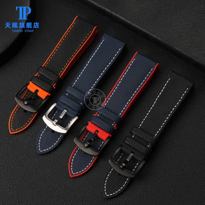 Bracelet de montre en Nylon et Silicone pour hommes, 20mm, 22mm, 24mm, étanche et respirant, en caoutchouc, accessoires