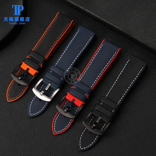 Bracelet de montre en Nylon et Silicone pour hommes, 20mm, 22mm, 24mm, étanche et respirant, en caoutchouc, accessoires
