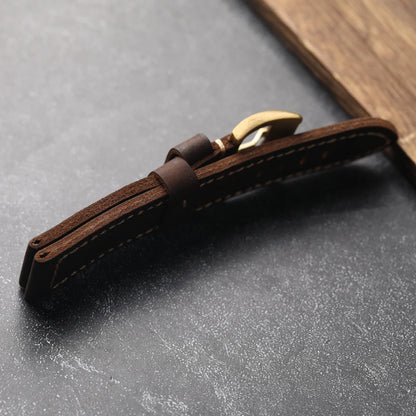 Cinturino per orologio in pelle bovina, strato superiore vintage, 20mm 22mm 24mm 26mm, fibbia pieghevole in rame marrone, cinturino in vera pelle