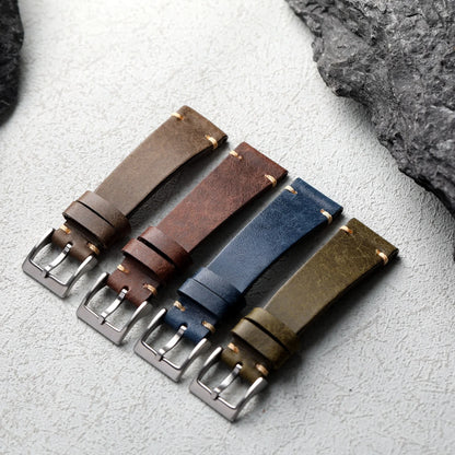 Cinturino per orologio in vera pelle bovina italiana fatto a mano, 18 19 20 21 22 MM, marrone, nero, verde, morbido, in vera pelle, catena per orologio da uomo, stile vintage