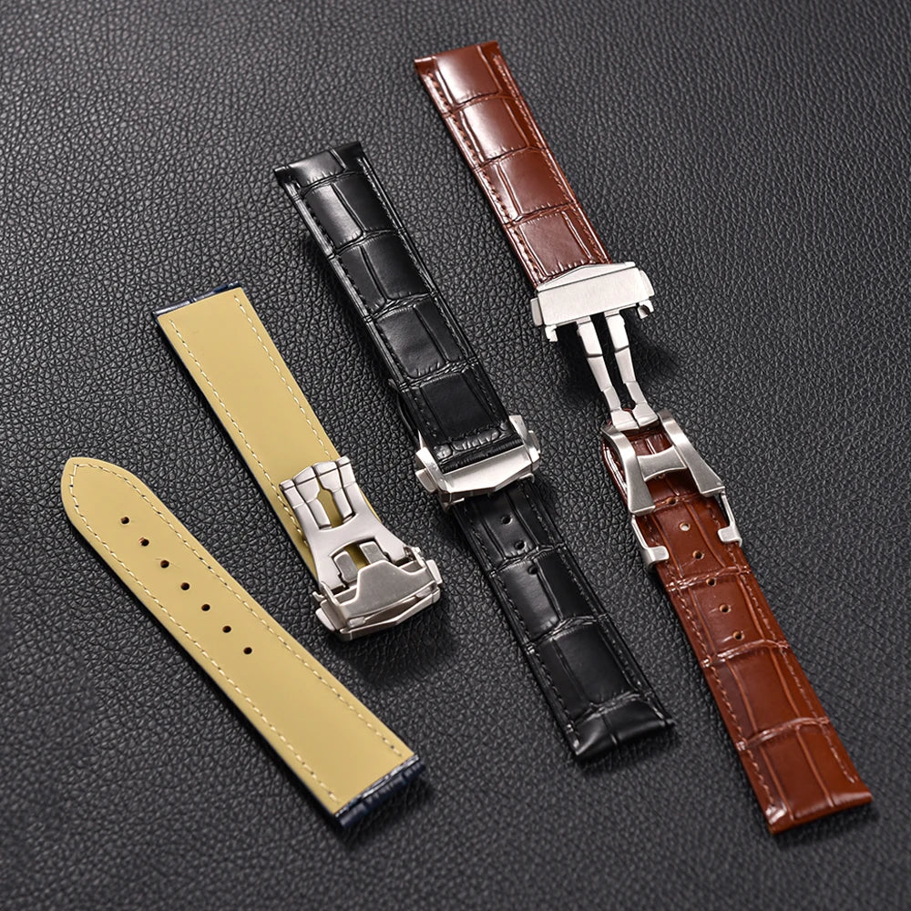 Bracelet en cuir d'origine pour montre Omega Speed Seamaster, 19mm, 20mm, 21mm, 22mm, fermoir déployant, bracelet en cuir à dégagement rapide en bambou pour hommes