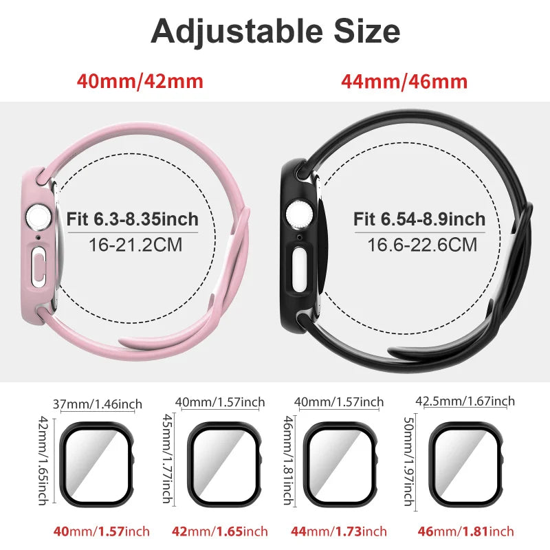 Lot de 2, pour Apple Watch : Étui + Bracelet + Protection d'écran compatible S1-S11/SE 38/40/41/Series 10-11 42mm/42/44/45/46/49mm