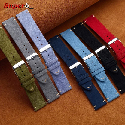 Bracelet de montre Vintage en cuir suédé, bracelet de montre en cuir de veau à dégagement rapide, 14/16/18/19/20/21/22mm, bracelet de remplacement avec boucle ardillon