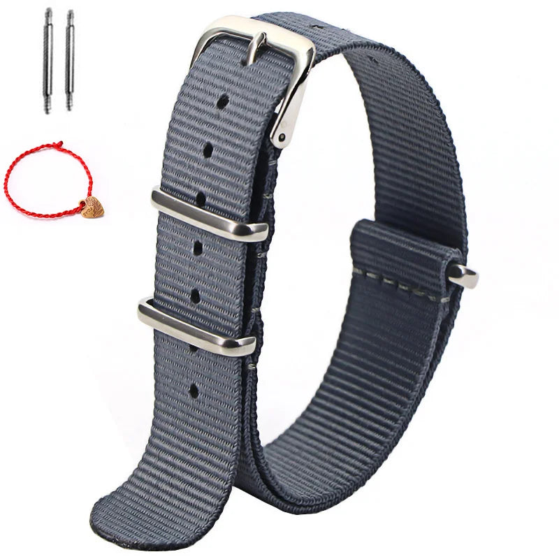 Bracelet de montre à rayures de remplacement pour hommes et femmes, en Nylon, avec boucle ardillon argentée, 16MM 18MM 20MM 22MM, bracelet à dégagement rapide