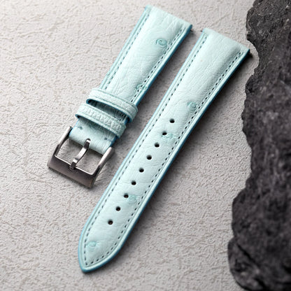 Premium Ostrich Leather Strap, Quick Release 18 19 20 22MM, Soft Retro Ice Blue Bracelet, Suitable for Antique Watch Bracelet