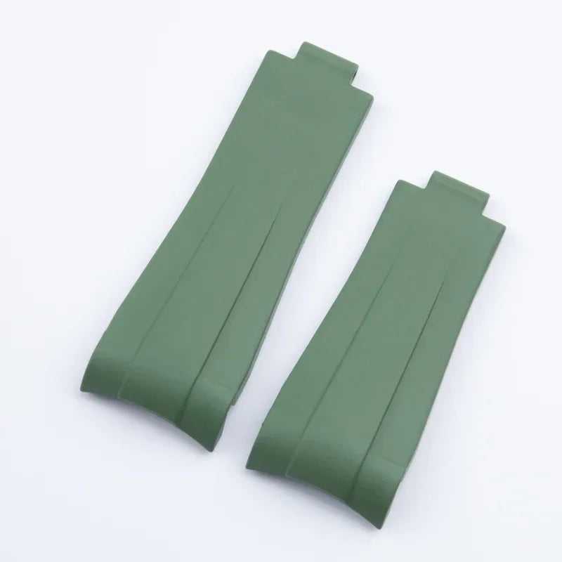 21mm curved end FKM fluororubber watch strap, accessories for Rolex bracelet, for 41mm Submariner Explorer 216570, glide lock clasp