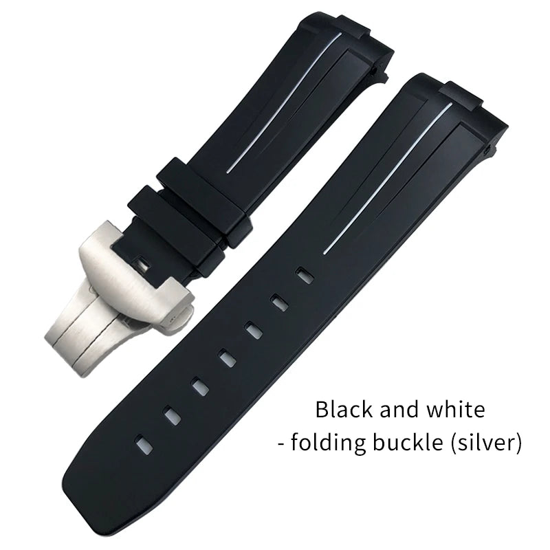 Bracelet de montre en caoutchouc naturel à extrémité incurvée de 24mm, pour Panerai LUMINOR SUBMERSIBLE PAM, en Silicone, étanche, boucle papillon