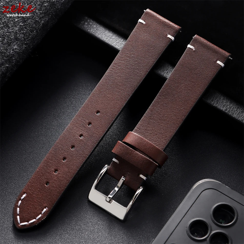 Bracelet de montre en cuir de veau véritable, à dégagement rapide, 12/14/16/18/20/22/24mm, accessoires universels pour hommes et femmes