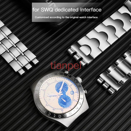 17mm 19mm Black Metal and Steel Bracelet for Men and Women, Ceramic Watch Strap for Swatch YGS749G YCS