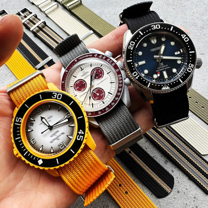 20mm 22mm Sport Fashion Black Yellow Grey Ribbed Fabric Nylon Watch Strap for Blancpain Omega Swatch Watches