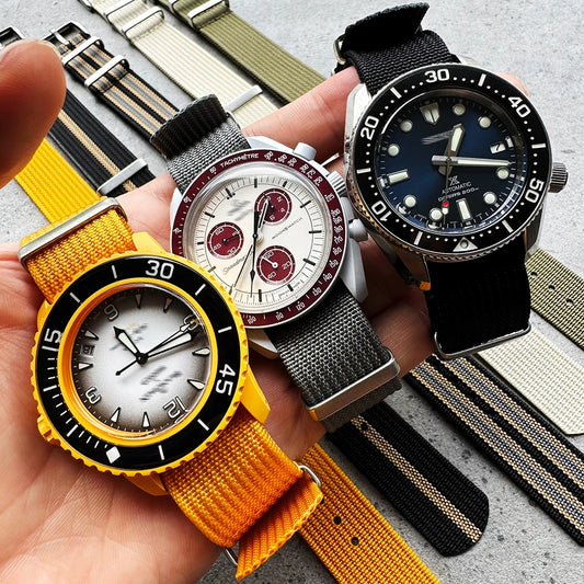 Cinturino per orologio sportivo alla moda nero giallo grigio 20mm 22mm, in tessuto di nylon a coste per orologi Blancpain, Omega, Swatch