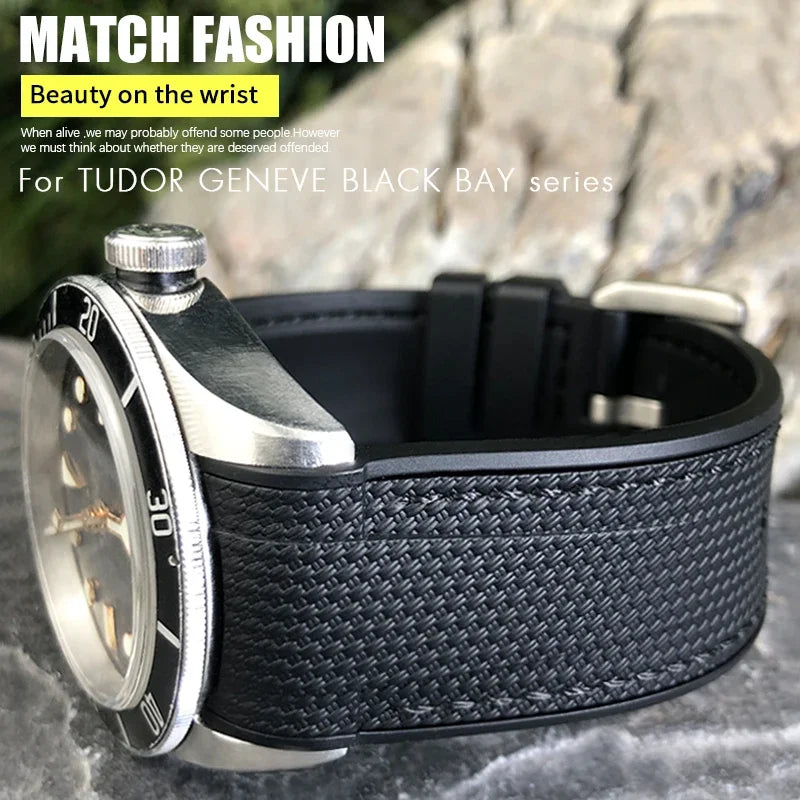 Nouveau bracelet de montre en caoutchouc naturel 22mm 23mm pour bracelet Tudor noir baie Bronze bracelet bicolore bracelet de montre en Silicone souple outils gratuits