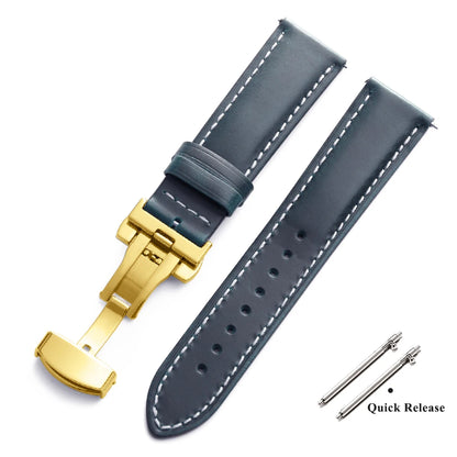 Bracelet de montre Vintage en cuir ciré à l'huile, 18mm 20mm 22mm, couche de tête universelle en cuir de vache, accessoires de Bracelet à boucle papillon