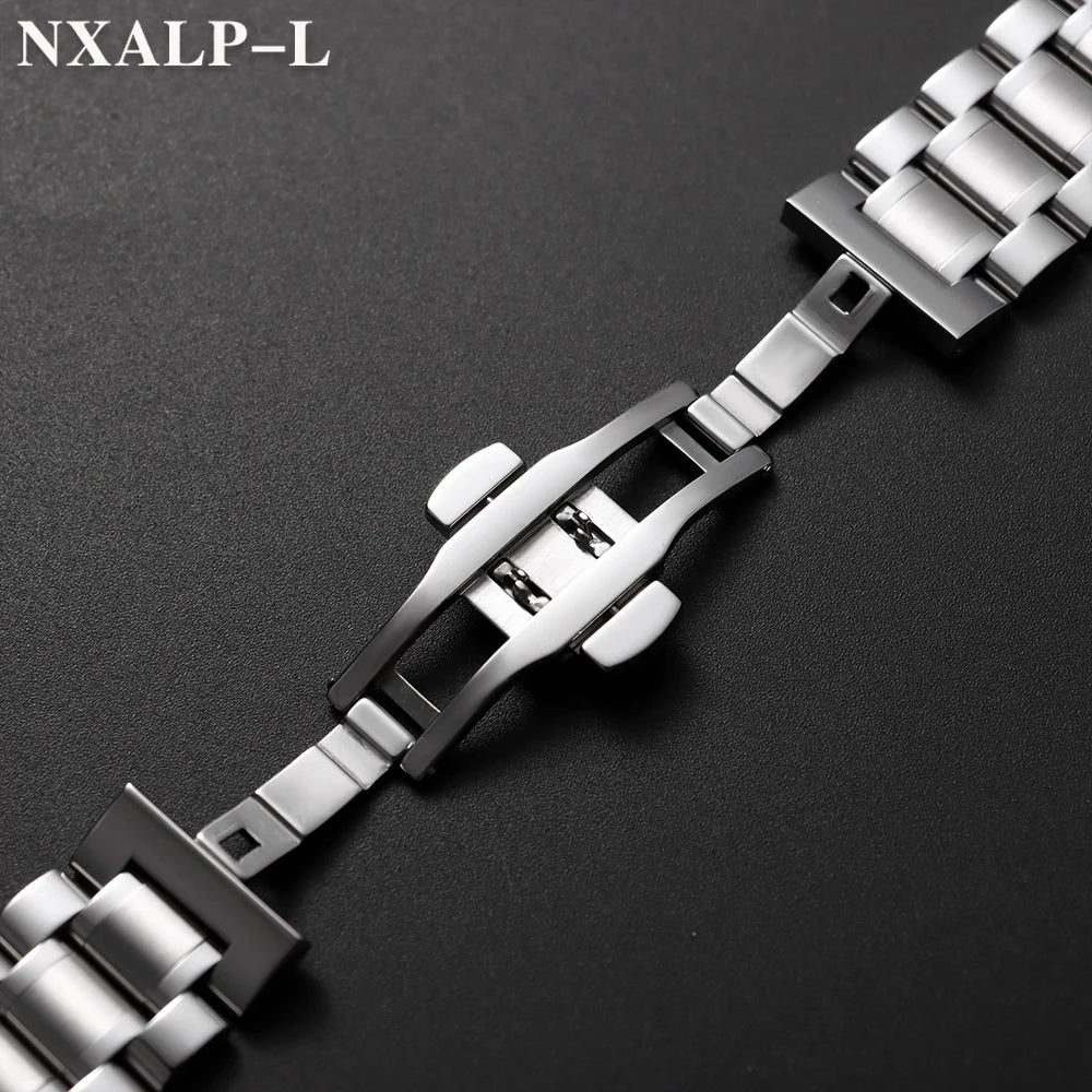 Curved End Stainless Steel Watch Bracelet Butterfly Clasp, Solid Metal Universal Watch Band 12/13/14/15/16/17/18/19/20/21/22/23/24mm