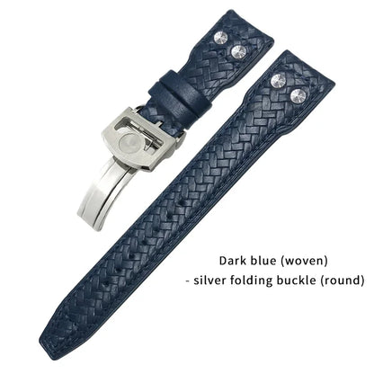 Cinturino per orologio in pelle di vacchetta intrecciata, 22mm 21mm, adatto per orologi IWC Big Pilot TOP GUN IW3777 IW5007, cinturino rivettato in morbida pelle blu