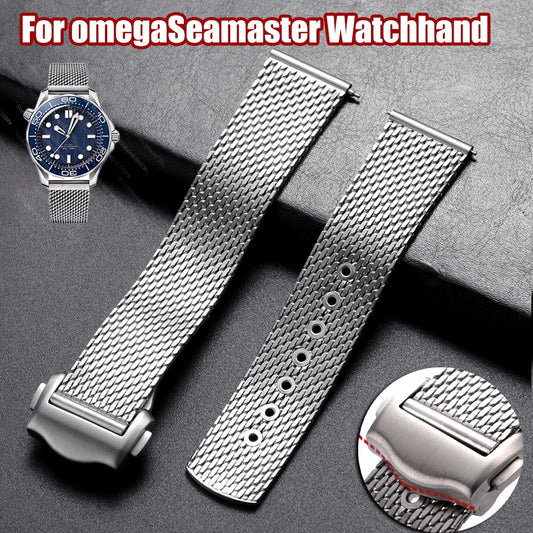 Bracciale per orologio Omega Seamaster 20mm in acciaio inossidabile 20MM per Omega 007 Bracciale a maglia argento Cinturino per orologio traspirante Design piatto