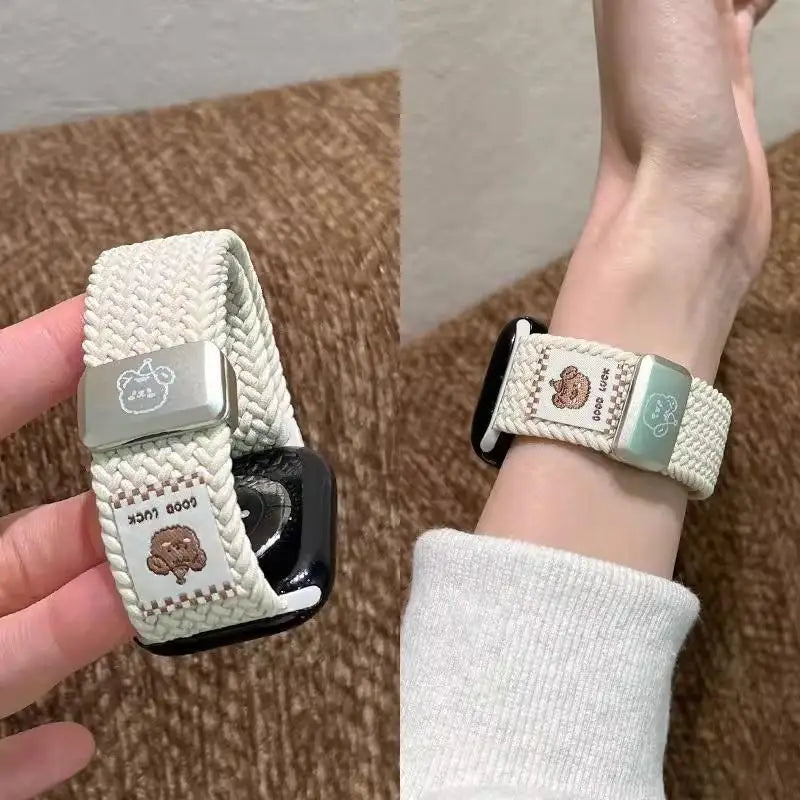 Braided Nylon Strap with Magnetic Buckle for Apple Watch 46mm 40mm 45mm 41 44mm 49mm 42mm Series Ultra 11 10 9 8